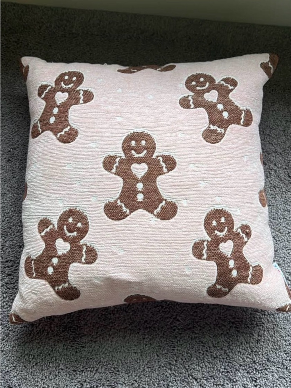 Holiday Gingerbread Decorative Throw Pillow - Pink and Brown